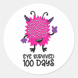 Day Of School Monster Girls Kids Eye Survived 100 Classic Round Sticker