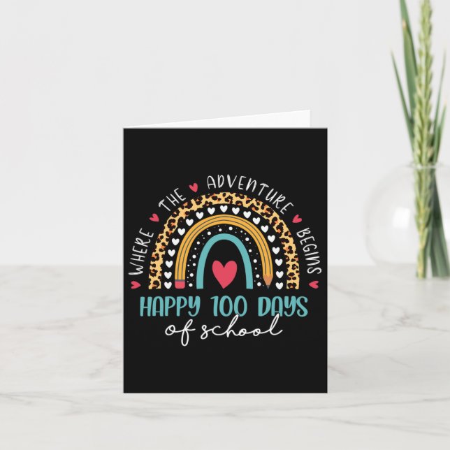 Day Of School Teacher 100 Days Rainbow Leopard Boh Card (Front)