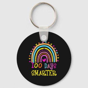 Day Of School Teacher - 100 Days Smarter Rainbow 6 Keychain