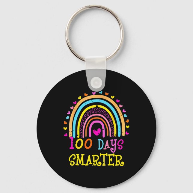 Day Of School Teacher - 100 Days Smarter Rainbow 6 Keychain (Front)