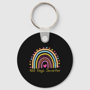 Day Of School Teacher 100 Days Smarter Rainbow Keychain