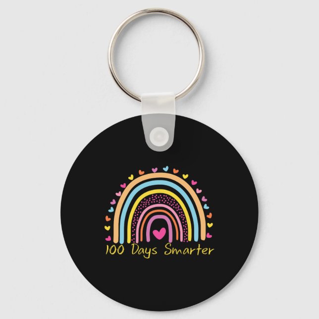Day Of School Teacher 100 Days Smarter Rainbow  Keychain (Front)