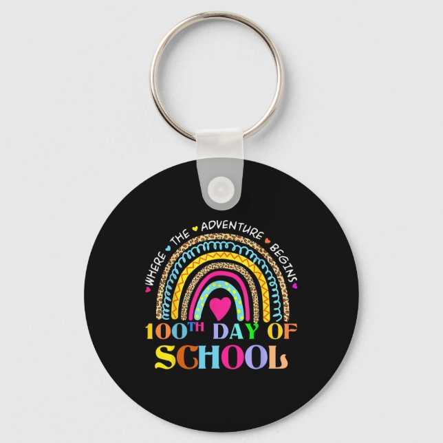 Day Of School Teacher - 100 Days Smarter Rainbow  Keychain (Front)