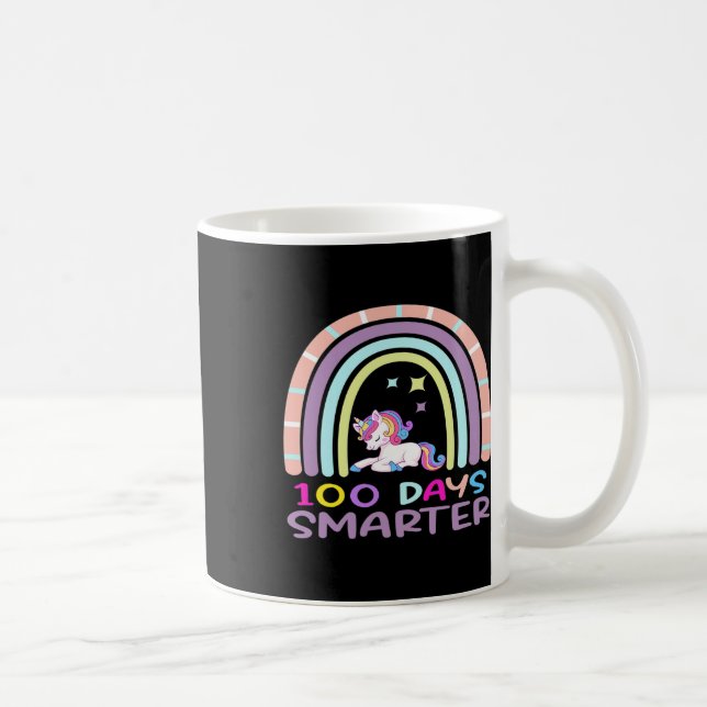 Day Of School Teacher 100 Days Smarter Rainbow Uni Coffee Mug (Right)