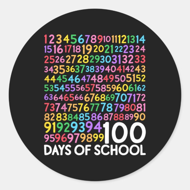 Day Of School Teacher Kids 100 Days Math Numbers  Classic Round Sticker (Front)