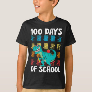 Day Of School Teachers Kids Boys Dino Happy 100 Da T-Shirt