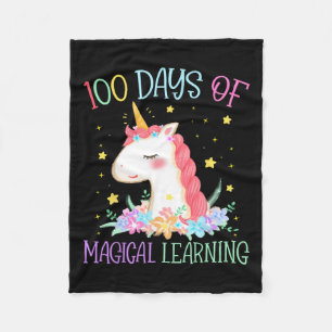 Day Of School Unicorn 100 Days Magical Learning Gi Fleece Blanket