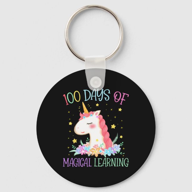 Day Of School Unicorn 100 Days Magical Learning Gi Keychain (Front)