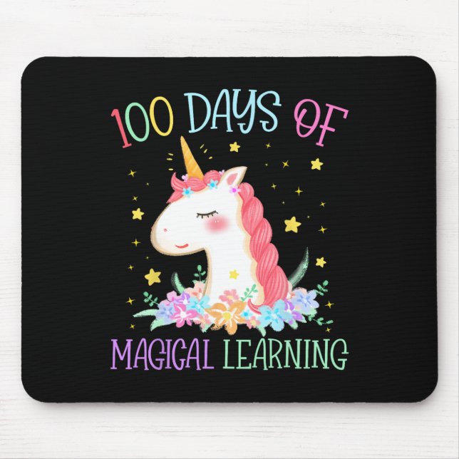 Day Of School Unicorn 100 Days Magical Learning Gi Mouse Pad (Front)