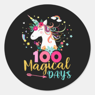 Day Of School Unicorn Girls 100 Magical Days Teach Classic Round Sticker
