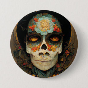 Day Of The Dead 1 Fantasy Skull 3 Inch Round Button