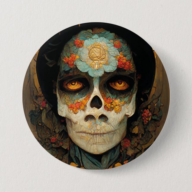 Day Of The Dead 1 Fantasy Skull 3 Inch Round Button (Front)