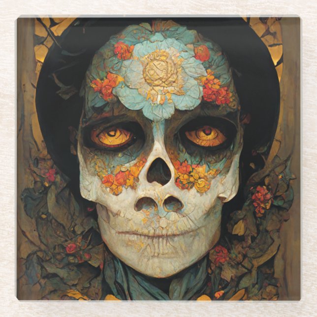 Day Of The Dead 1 Fantasy Skull Glass Coaster (Front)