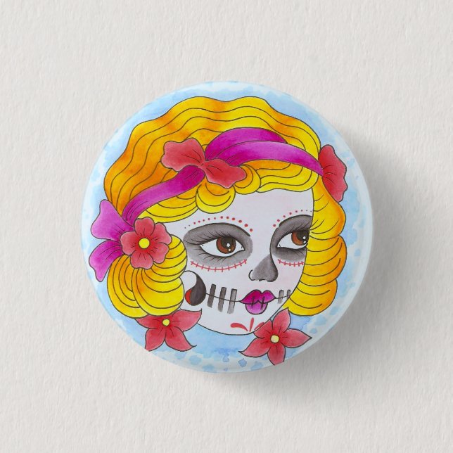 day of the dead 1 inch round button (Front)