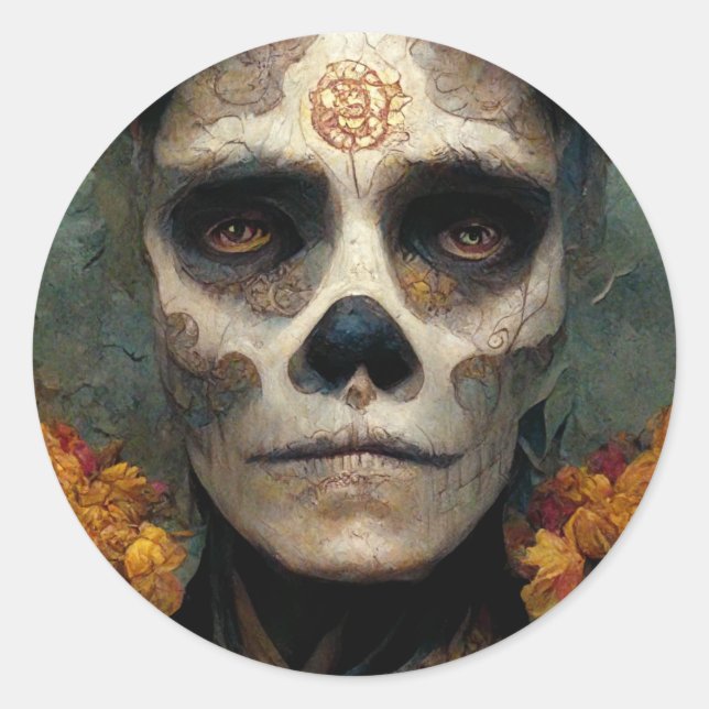 Day Of The Dead 3 Fantasy Skull Classic Round Sticker (Front)