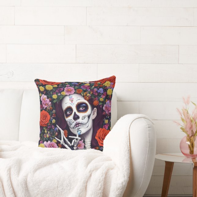 Day of the Dead AI generated art Throw Pillow (Couch)