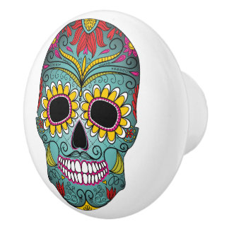 Day of the Dead Bright Skull Ceramic Knob