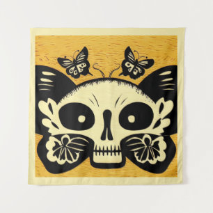 Day of the Dead Butterflies Woodcut 1 Tapestry