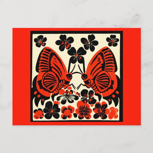 Day of the Dead Butterflies Woodcut 3 Holiday Postcard (Front)