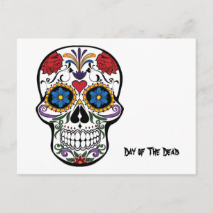 Day of The Dead, Calavera Sugar Skull Floral Postcard