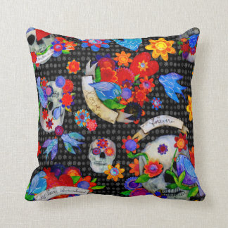 Day of the Dead Calaveras and Hearts Pillow