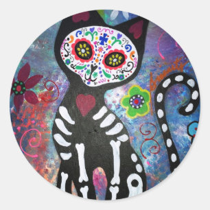 Day of the Dead Cat by Prisarts Classic Round Sticker