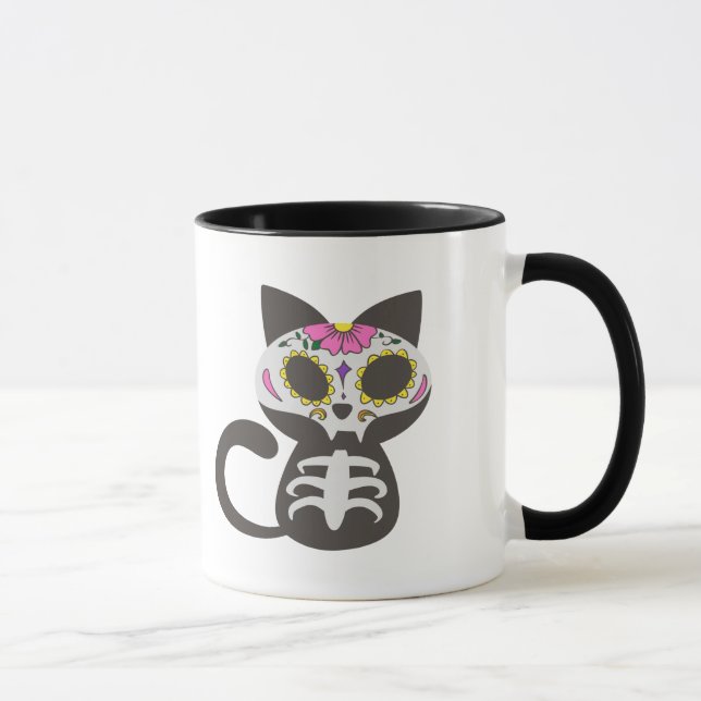 Day of the dead cat - Choose background color Mug (Right)