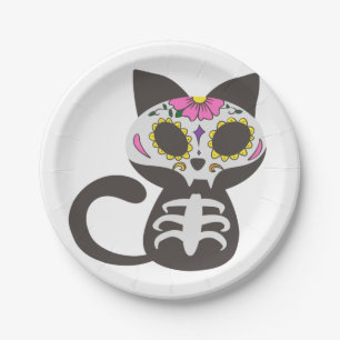 Day of the dead cat - Choose background color Paper Plate
