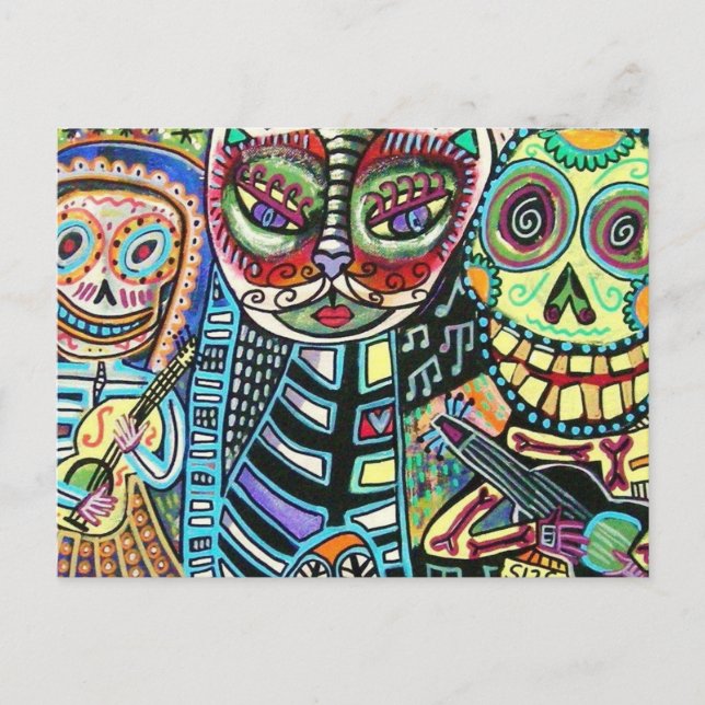 Day Of The Dead Cat Serenade Postcard (Front)