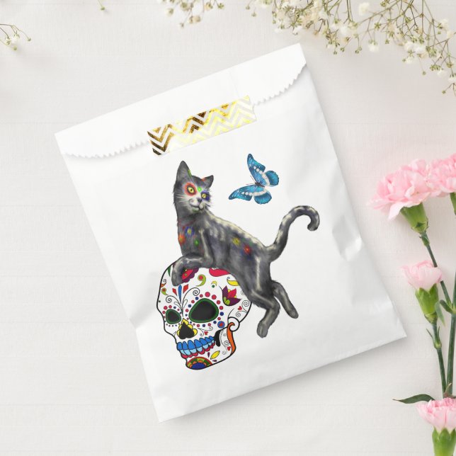 Day Of The Dead Cat Sugar Skull And Butterfly Favour Bag (Sealed)