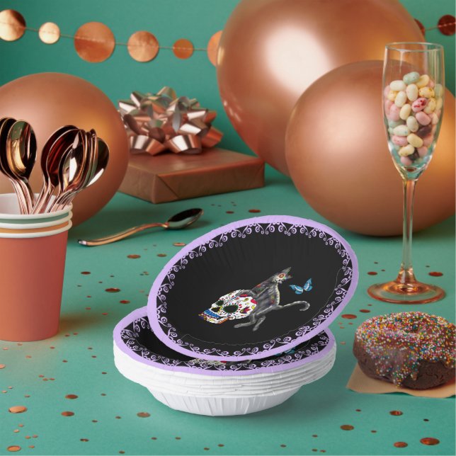 Day Of The Dead Cat Sugar Skull And Butterfly Paper Plate (Multi)