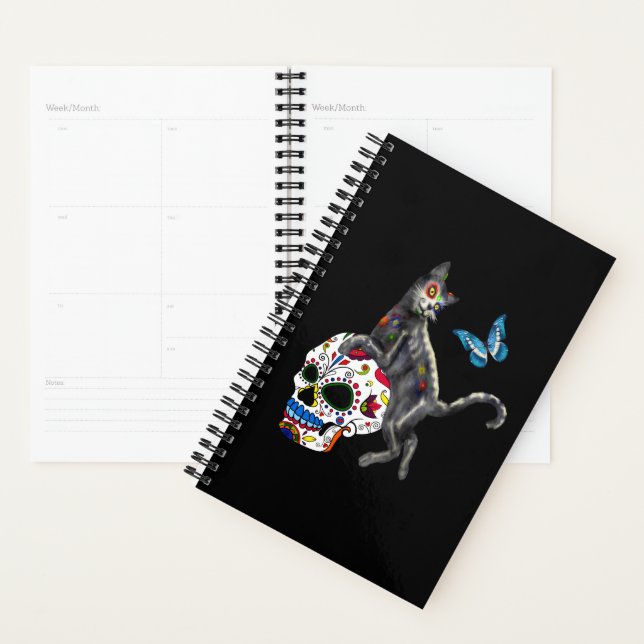 Day Of The Dead Cat Sugar Skull And Butterfly Planner (Display)