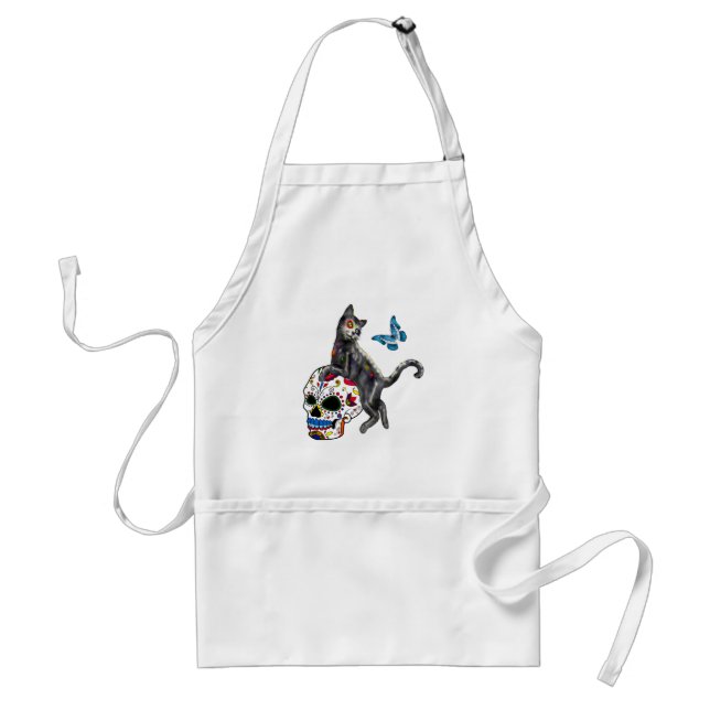 Day Of The Dead Cat Sugar Skull And Butterfly Standard Apron (Front)