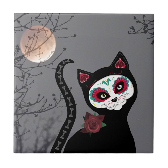 Day of the Dead Cat Tile (Front)