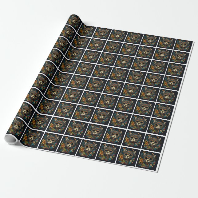Day of the Dead Cat Wrapping Paper (Unrolled)