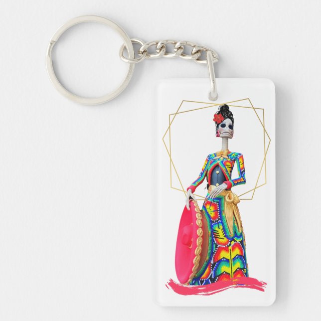 Day of the Dead Catrina with Pink Mariachi Keychain (Front)
