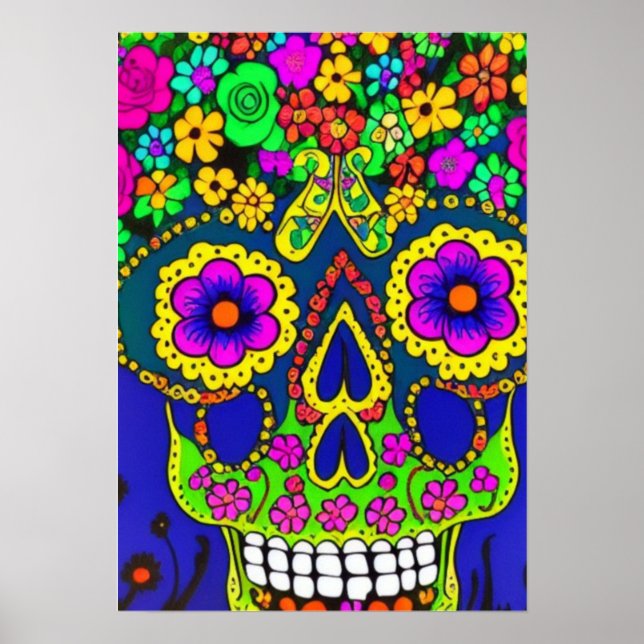 day of the dead celebration in bright colours poster (Front)