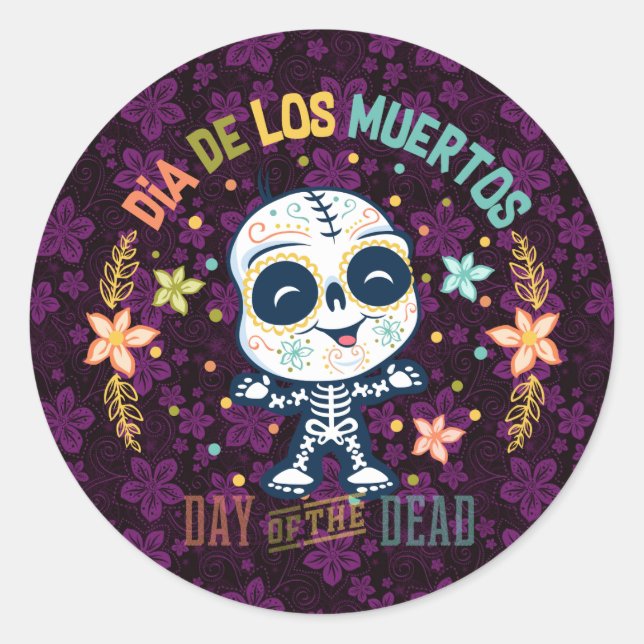 day of the dead classic round sticker (Front)