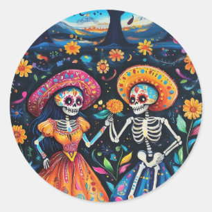 Day of the dead colorful design classic round sticker