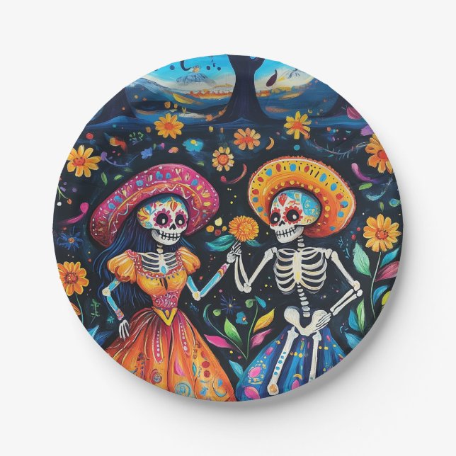 Day of the dead colorful design paper plate (Front)