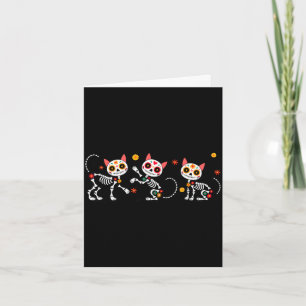 Day of the dead colourful skeleton cats mexican card