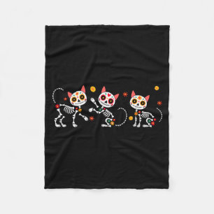 Day of the dead colourful skeleton cats mexican fleece blanket