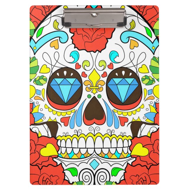 Day of the Dead Colourful Skull Art Clipboard (Front)