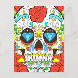 Day of the Dead Colourful Skull Art Postcard
