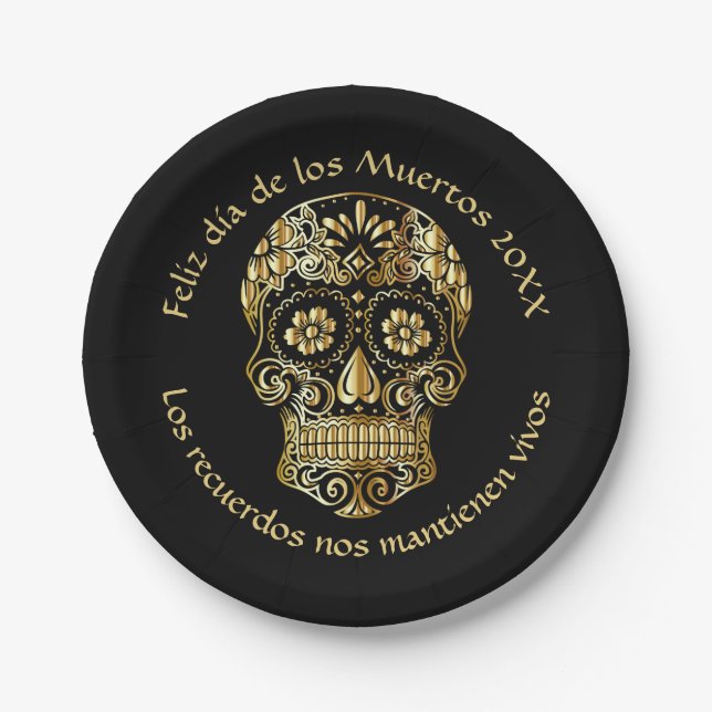 Day of The Dead - Customize Add Name & Message  7" Paper Plate (Front)