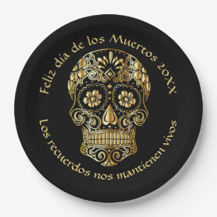 Day of The Dead - Customize Add Name & Message Paper Plate