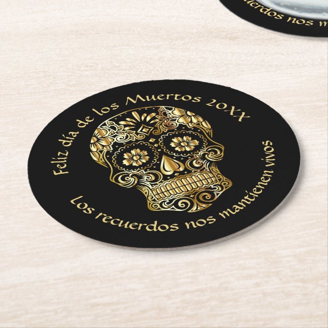 Day of The Dead - Customize Add Name & Message  Round Paper Coaster (Angled)