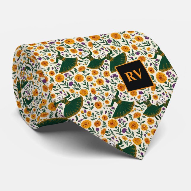 Day of the Dead Dancing Skeleton Girls with Marigo Tie (Rolled)