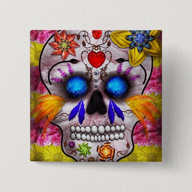 Day of the Dead - Death Mask 2 Inch Square Button (Front)