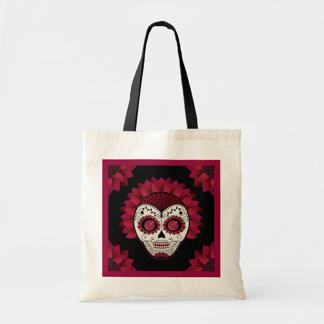 Day of the Dead decorative spiderweb flower skull Tote Bag (Front)